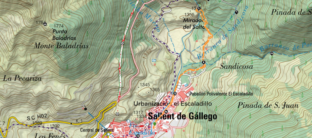 mapa ruta Cascada el Salto de Sallent de Gállego