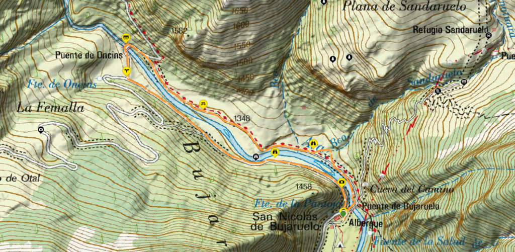 mapa de la ruta circular de Bujaruelo al Puente de Oncins