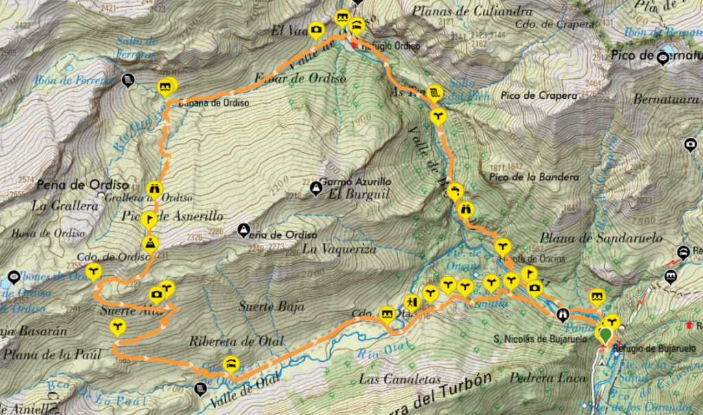 Mapa ráster de la ruta circular por los valles de Ordiso y Otal desde Bujaruelo